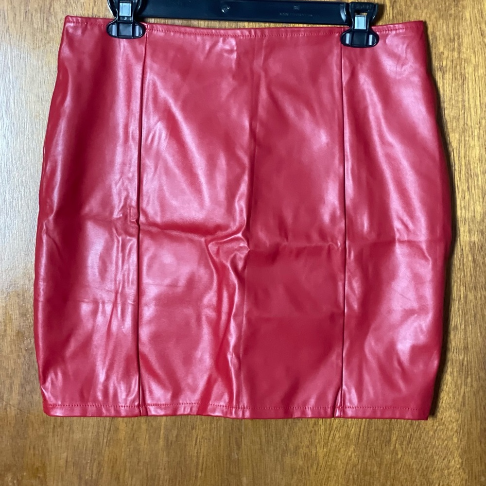 SHEIN faux red leather skirt (size L)